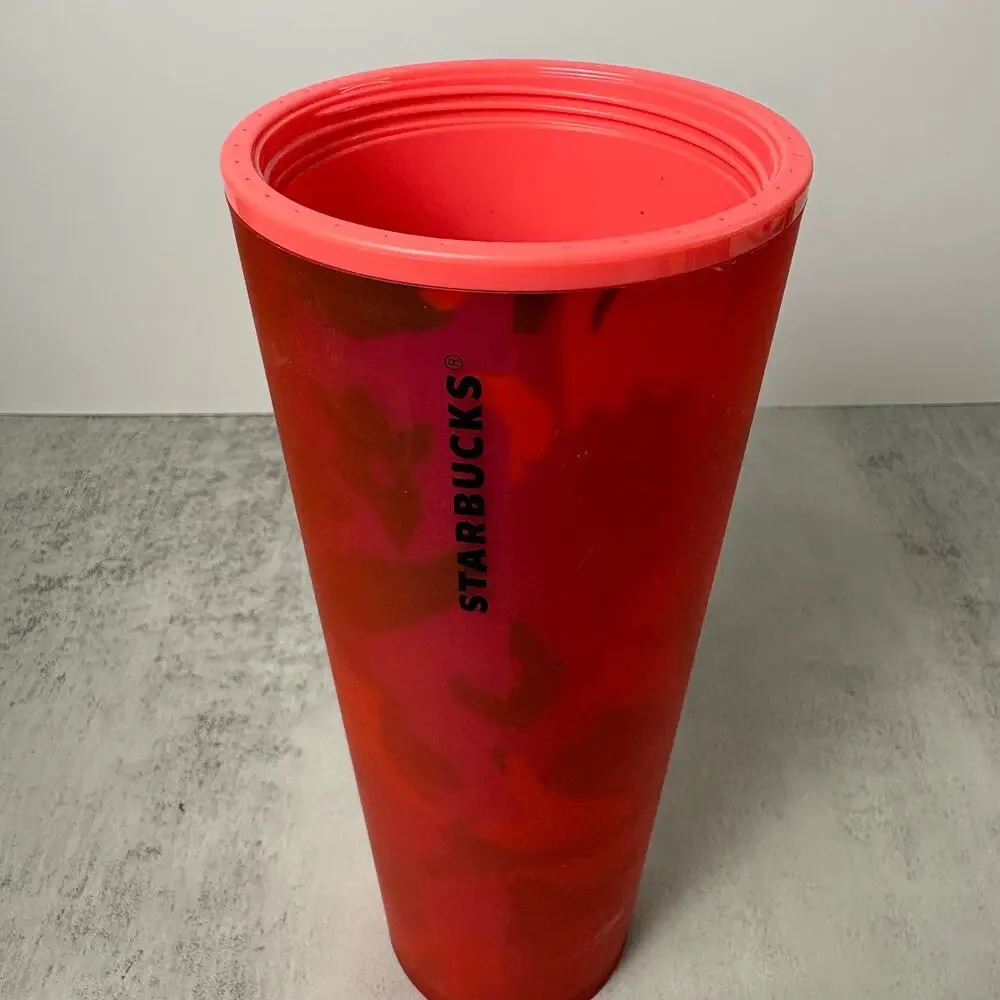 Starbucks 2022 Spring Red Floral Soft Touch Venti Cold Cup Tumbler 24 oz Matte